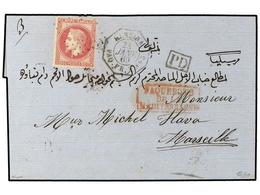 322 LEVANTE: CORREO FRANCES. 1869. Cover To MARSEILLE Franked By 1868 Perf Empire <B>80 C.</B> Carmine Rose Tied By Anch - Sonstige & Ohne Zuordnung