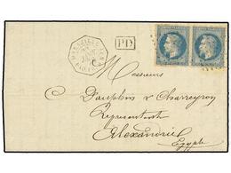 325 FRANCIA. Yv.29 (2). 1870. MARSEILLE A ALEXANDRIE (Egipto). <B>20 Cts.</B> Azul (2), Mat.<B> ANCLA</B> Y Fechador Oct - Other & Unclassified