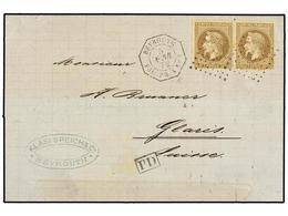 327 LEVANTE: CORREO FRANCES. 1872. BEYROUTH A SUIZA. <B>30 Cts.</B> Castaño (2), Mat.<B> ANCLA</B> Y Fechador Octogonal  - Other & Unclassified