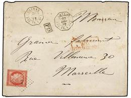 330 LEVANTE: CORREO FRANCES. 1872. SMYRNA A MARSELLA. <B>80 Cts.</B> Rosa, Mat. <B>ANCLA</B> Y Fechador Octogonal<B> SMY - Andere & Zonder Classificatie