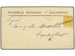 335 GRECIA. 1880. SALONICA (Grecia) A MARSELLA. <B>25 Cts.</B> Amarillo, Mat. Lineal <B>COI POSTALI FRANCESI</B> (Salles - Other & Unclassified