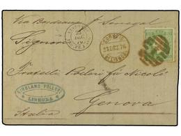 345 PORTUGAL. 1876. LISBOA A GENOVA. <B>50 Reis</B> Verde (defecto De Origen). Fechador Maritimo Francés <B>LISBONNE / P - Andere & Zonder Classificatie