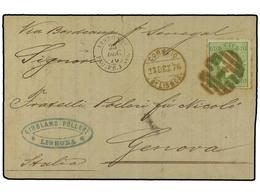 345 PORTUGAL. 1876. LISBOA A GENOVA. <B>50 Reis</B> Verde (defecto De Origen). Fechador Maritimo Francés <B>LISBONNE / P - Other & Unclassified