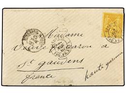 346 PORTUGAL. 1883. LISBOA A FRANCIA. Circulada Con Sello Francés De <B>25 Cts.</B> Amarillo. Mat. <B>LISBONNE/PAQ. FR.  - Autres & Non Classés