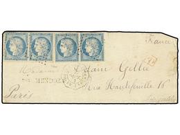 351 ARGENTINA. 1874. BUENOS AIRES A FRANCIA. Circulada Con Cuatro Sellos Franceses De <B>25 Cts.</B> Azul, Mat. <B>ANCLA - Andere & Zonder Classificatie