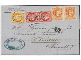 353 ARGENTINA. 1874. BUENOS AYRES A FRANCIA. Circulada Con Sellos De <B>5 Cts.</B> Rojo (2) De Argentina Y Sellos France - Other & Unclassified