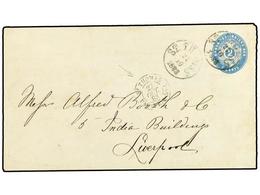 370 ANTILLAS DANESAS. 1883 (Oct 27). <B>2c.</B> Blue Postal Stationery Envelope To LIVERPOOL Cancelled By Two Strikes Of - Other & Unclassified
