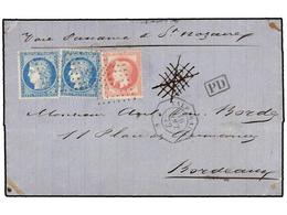 373 CHILE. 1872. VALPARAISO A BURDEOS. Circulada Con Sellos Franceses De <B>25 Cts.</B> Azul (2) Y <B>80 Cts.</B> Rosa,  - Autres & Non Classés