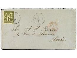 375 COLOMBIA. 1881. SANANILLA A FRANCIA. Circulada Con Sello Francés De <B>1 Fr.</B> Verde Mat. Fechador De La Agencia C - Andere & Zonder Classificatie