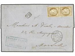 385 INDIA FRANCESA. 1874. PONDICHERY A  MARSELLA. Circulada Con Dos Sellos De Colonias De <B>30 Cts.</B> Castaño, Mat. < - Other & Unclassified