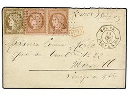 387 HONG KONG. 1875. HONG KONG A FRANCIA.<B> 10 Cent.</B> (2) Y <B>30 Cts.</B> Mat.<B> ANCLA</B> Y Fechador <B>COL. FR./ - Autres & Non Classés