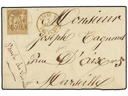 388 SINGAPUR. 1878. SINGAPUR A FRANCIA. Sobre Circulado Con Sello Francés De <B>30 Cts.</B> Castaño, Mat. <B>LIGNE N/PAQ - Sonstige & Ohne Zuordnung