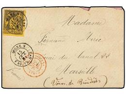 390 MALAYA. 1881. SINGAPORE To MARSEILLE. Envelope Franked <B>35c.</B> Sage, Cancelled <B>LIGNE N. PAQ. FR. No.3</B> Cds - Andere & Zonder Classificatie