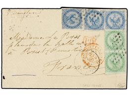 401 GUADALUPE. 1866. BASSE-TERRE A FRANCIA. <B>5 Cts.</B> Verde (2) Y<B> 20 Cts.</B> Azul (3), Mat.<B> ROMBO DE PUNTOS</ - Other & Unclassified