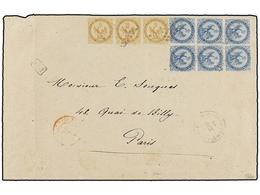 403 GUADALUPE. 1867. POINTE A PITRE A FRANCIA. <B>10 Cts.</B> Bistre, Tira De Tres Y <B>20 Cts.</B> Azul, Bloque De Seis - Andere & Zonder Classificatie