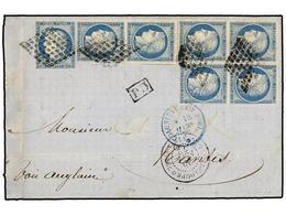 408 GUADALUPE. 1872. POINTE A PITRE A NÁPOLES. <B>20 Cts.</B> Azul (7), Mat.<B>PARRILLA,</B> Parte De La Dirección Borra - Other & Unclassified