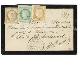 409 GUADALUPE. 1875. POINTE A PITRE A FRANCIA. <B>5 Cts.</B> Verde, <B>15 Cts.</B> Bistre Y <B>30 Cts.</B> Castaño, Mat. - Other & Unclassified