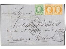 425 LEVANTE: CORREO FRANCES. 1865. VARNA A MILÁN. <B>5 Cts.</B> Verde Y <B>40 Cts.</B> Naranja (2, Un Sello, Dentado Cor - Other & Unclassified