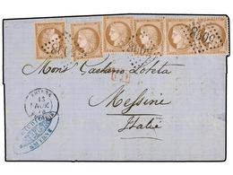 430 LEVANTE: CORREO FRANCES. 1874. SMYRNE To MESSINA (Italy). Folded Letter Franked With Six French <B>10 Cts.</B> Brown - Altri & Non Classificati