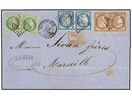 431 LEVANTE: CORREO FRANCES. 1874. ALEXANDRIE To FRANCE. Folded Letter Franked With French <B>5 Cts.</B> Green (2), <B>1 - Other & Unclassified