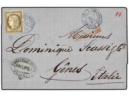 433 LEVANTE: CORREO FRANCES. 1876. GALLIPOLI (Turkey) To GENOVE (Italy). Folded Letter Franked With French <B>30 Cts. </ - Autres & Non Classés