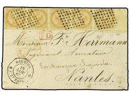 442 REUNION. 1867 (Nov 18). Cover From St. Paul To Nantes Franked By Sheet Marginal Strip Of Five 1859-65 <B>10c</B> Bis - Other & Unclassified