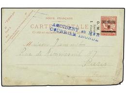 448 LIBANO. 1921. BEYROUTH A PARÍS. Entero Postal.<B> 1 Piastra O.M.F S. 10 Cts.</B> <B>T.F.O</B> Recuperado De Un Naufr - Autres & Non Classés