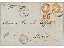 455 ALEMANIA ANTIGUOS ESTADOS: SAJONIA. 1868. SCHONHEYDA To MADRID (Spain). <B>3 Ngr.</B> Chesnut (2), One Margin Scisso - Other & Unclassified