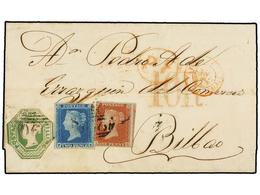 479 GRAN BRETAÑA. Sg.7, 14, 54. 1852. FALMOUTH To BILBAO (Spain). <B>1d. </B>brown, <B>2d.</B> Blue And <B>1sh.</B> Gree - Other & Unclassified