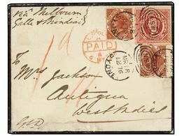 493 NUEVA GALES DEL SUR. Sg.168, 203 (2). 1876. SYDNEY To ANTIGUA (British West Indies). <B>4 D.</B> Brown (2) And <B>1  - Sonstige & Ohne Zuordnung