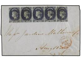 505 CEILAN. 1863. GALLE To HONG KONG. Folded Letter Franked With Strip Of Five <B>1 D.</B> Deep Blue Stamp, Cancelled By - Altri & Non Classificati