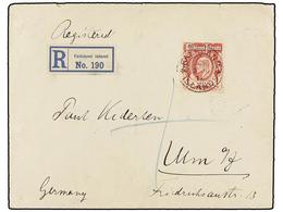 514 FALKLAND. Sg.50. 1913. FALKLAND To GERMANY. <B>5 Sh. </B>red. Registered Cover, Arrival On Reverse. RARE Stamp On Co - Andere & Zonder Classificatie