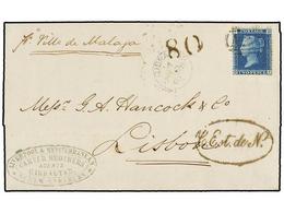 525 GIBRALTAR. 1861. GIBRALTAR To LISBON. Entire Letter Franked With GB <B>2 D.</B> Blue Stamp, Cancelled With <B>A26,</ - Altri & Non Classificati