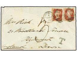 529 GIBRALTAR. 1878. GIBRALTAR To DEVON (England). Envelope Franked With Two GB <B>1 D.</B> Red Stamps, Cancelled By Dup - Autres & Non Classés