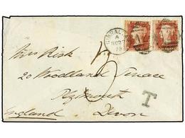 529 GIBRALTAR. 1878. GIBRALTAR To DEVON (England). Envelope Franked With Two GB <B>1 D.</B> Red Stamps, Cancelled By Dup - Sonstige & Ohne Zuordnung