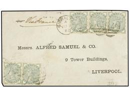 529A GIBRALTAR. 1882. GIBRALTAR To LIVERPOOL. Envelope Franked With Five <B>1/2 D.</B> Green Stamps. Rare Franking. - Andere & Zonder Classificatie