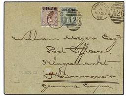 530 GIBRALTAR. Sg.1, 3. 1886. GIBRALTAR To GERMANY. Envelope Franked By <B>1/2 D.</B> Green And <B>2 D.</B> Purple Brown - Andere & Zonder Classificatie