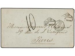 550 JAMAICA. 1867. Cover To PARIS Sent Unpaid Struck On Reverse With <B>KINGSTON / JAMAICA</B> Cds Of Despatch; Sent Via - Autres & Non Classés