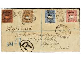 551 KENIA Y UGANDA. Sg.37/38, 42/43. 1896. MOMBASA To ENGLAND. <B>3 An., 4 An., 8 An.</B> And <B>1 Rupee</B> On Register - Andere & Zonder Classificatie