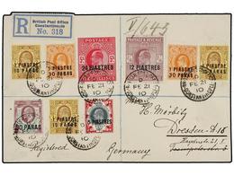 552 LEVANTE: CORREO INGLES. Sg.11/12, 16, 17 (3), 19 (2), 21. 1910. CONSTANTINOPLE To GERMANY. Fine And Nice Franking On - Other & Unclassified