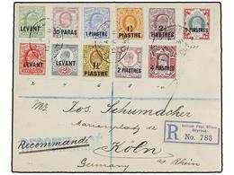 553 LEVANTE: CORREO INGLES. Sg.13/14, 16, 22/24, 31/32, 41/42. 1911. BEYROUT To GERMANY. Fine And Nice Franking On Regis - Other & Unclassified