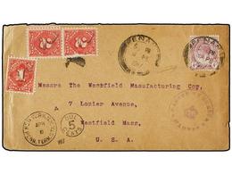 555 MALAYA. 1917. PENANG To U.S.A. Envelope Franked With <B>4 Cts.</B> Lilac Stamps Circular<B> PASSED BY CENSOR/MADRAS< - Other & Unclassified