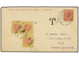 562 MALAYA. 1926. PENANG To PERTH (Australia). <B>AIR MAIL</B> Envelope Franked With <B>6 Cts.</B> Red Stamp, Taxed On A - Autres & Non Classés