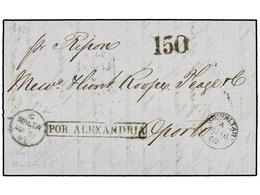 565A MALTA. 1862. MALTA To OPORTO (Portugal). Entire Letter Sent Via GIBRALTAR. Boxed<B> POR ALEXANDRIA</B>, <B>LISBOA</ - Andere & Zonder Classificatie