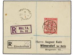 567 MALTA. Sg.30. 1910. MALTA To GERMANY. <B>5 Sh.</B> Rose Red On Registered Cover, Arrival On Reverse. RARE. - Altri & Non Classificati