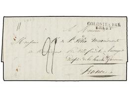 580 MAURICIO. 1823. PORT LOUIS To VILLAFRANCE. Entire Letter With <B>COLONIES PAR/BREST</B> Entry Mark, Rated <I>'21'</I - Autres & Non Classés