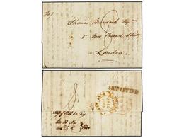 587 MAURICIO. 1840. MAURITIUS To LONDON. Entire Letter, On Reverse Red <B>MAURITIUS/POST OFFICE</B> And Black <B>SHIP LE - Altri & Non Classificati