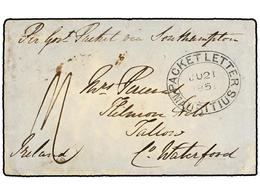 589 MAURICIO. 1851. MAURITIUS To IRELAND. Envelope Endorsed <I>'Per Gout Packet' </I>via Southampton, Black Oval<B> PACK - Other & Unclassified