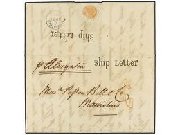 598 MAURICIO. 1861. BOMBAY To MAURITIUS. Entire Letter Rated <I>'6d' </I>showing Two Strikes <B>SHIP LETTER,</B> Endorse - Autres & Non Classés