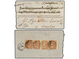 602 MAURICIO. Sg.61 (4). 1875. MAURITIUS To BOMBAY. Envelope Franked With Four Stamps Of <B>3 D.</B> Orange By <B>B53</B - Autres & Non Classés